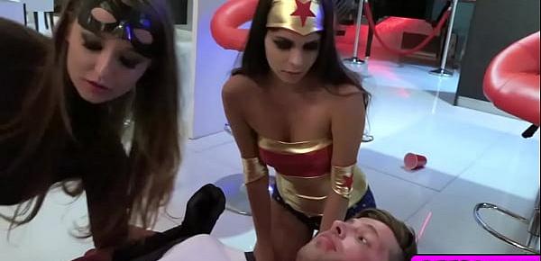  Halloween party group fuck with hot superhero babes